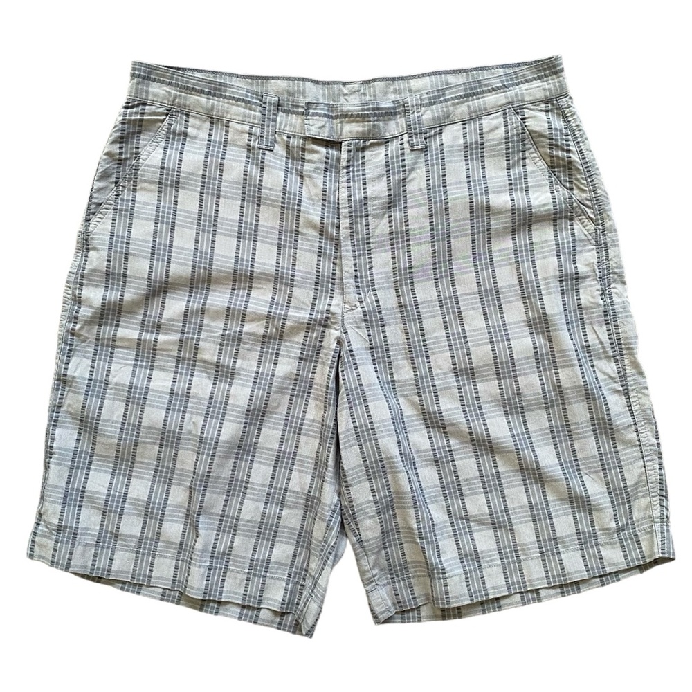 Patagonia Men’s Organic Cotton Blend Tan/Gray Plaid Check Shorts Size 35